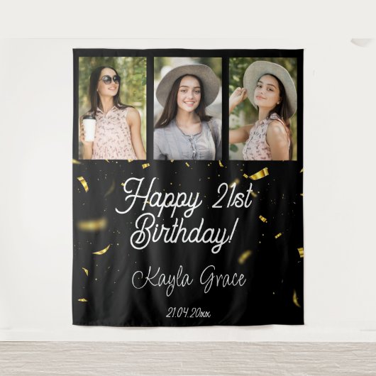 カスタム写真数々のパーティー壁の背景誕生日 タペストリー (正面)