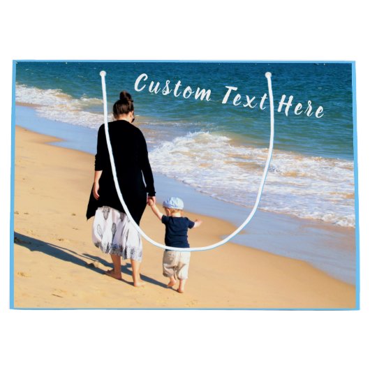 カスタム写真文字あなたの家族の写真MOM ラージペーパーバッグ (正面)