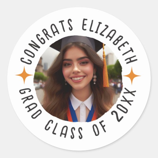 カスタム写真文字卒業おめでとうグラード ラウンドシール (正面)