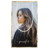 カスタム写真文字金ゴールドユニーク誕生日 スモールペーパーバッグ (正面)