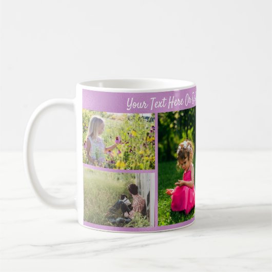 カスタム写真文字/紫かわいらしフェイク箔パターン コーヒーマグカップ (左)