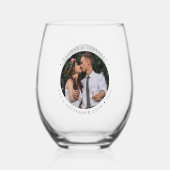 カスタム写真新婚カップル名Est Date 結婚's ステムなしワイングラス (正面)