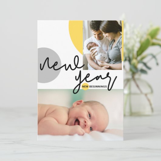 カスタム写真新年の新春イエローベビー 案内状 (スタンド正面)