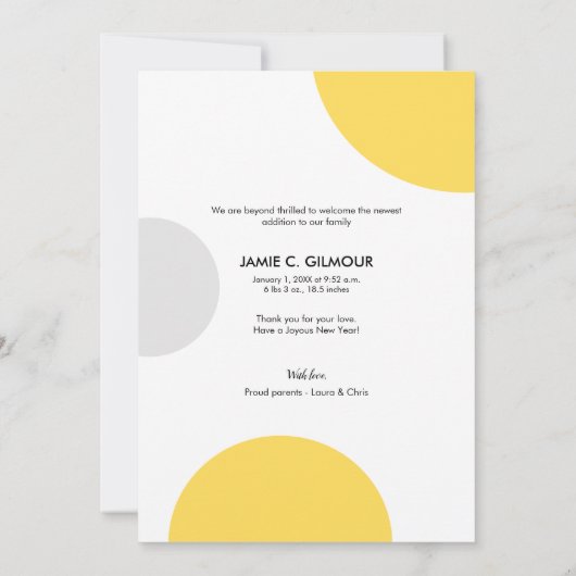 カスタム写真新年の新春イエローベビー 案内状 (裏面)