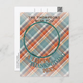 カスタム写真明るい感謝祭の格子柄 ポストカード (正面/裏面)