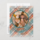 カスタム写真明るい感謝祭の格子柄 ポストカード (正面/裏面)