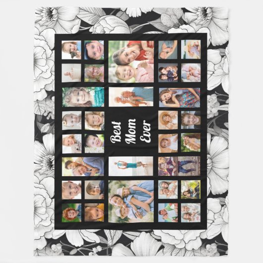 カスタム写真最高のお母さん白黒花 フリースブランケット (正面)