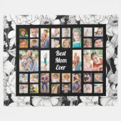 カスタム写真最高のお母さん白黒花 フリースブランケット (正面(横))