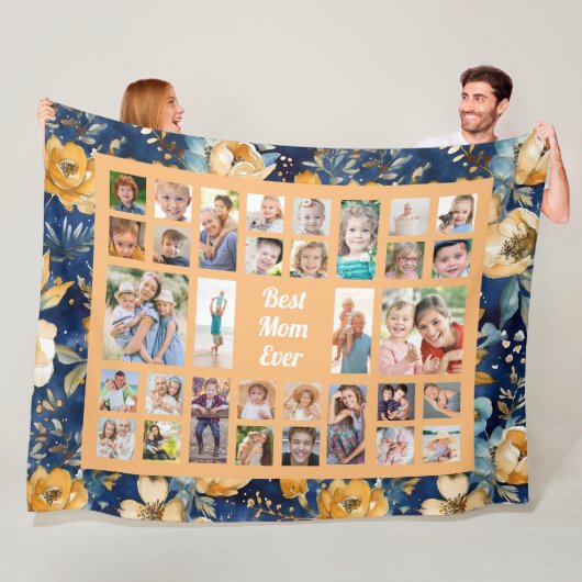 カスタム写真最高のお母さん青い黄色の花 フリースブランケット (インサイチュ)