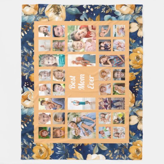 カスタム写真最高のお母さん青い黄色の花 フリースブランケット (正面)