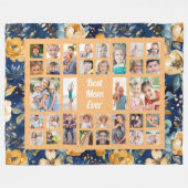 カスタム写真最高のお母さん青い黄色の花 フリースブランケット (正面(横))