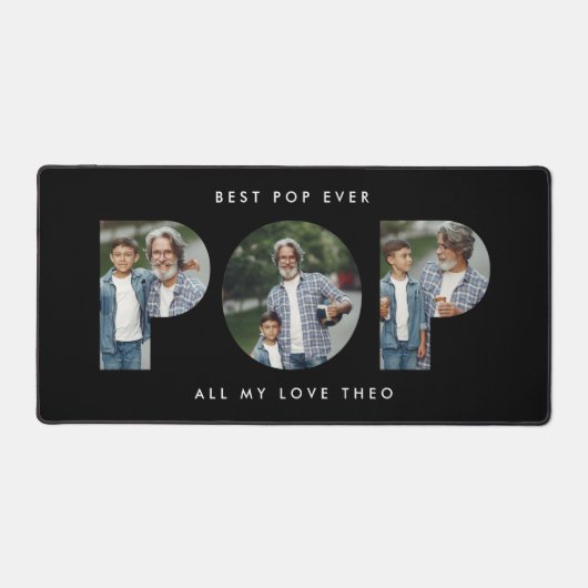 カスタム写真最高のポップ・アートの「Ever」黒モダン デスクマット (正面)