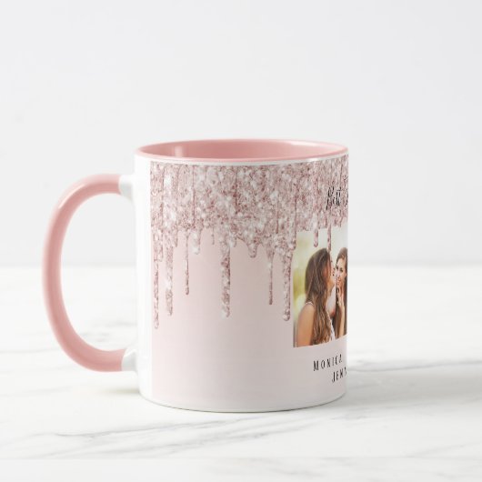 カスタム写真最高の友達は永遠にピンク マグカップ (左)