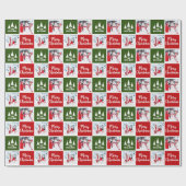 カスタム写真柄グリーンレッドメリークリスマス ラッピングペーパー (フラット)