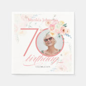 カスタム写真水彩桃色フローラ70誕生日 スタンダードカクテルナプキン (正面)