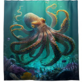 カスタム写真水彩海のタコパーソナライズされた シャワーカーテン (正面)