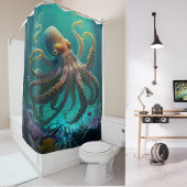 カスタム写真水彩海のタコパーソナライズされた シャワーカーテン