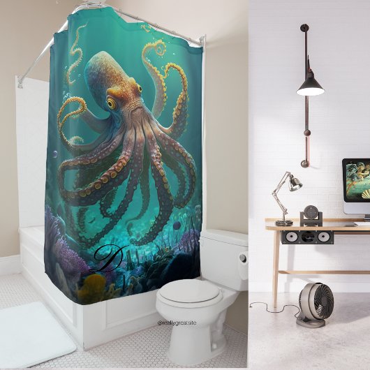 カスタム写真水彩海のタコパーソナライズされた シャワーカーテン