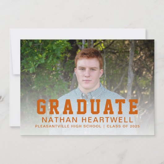 カスタム写真燃えオレンジ卒業発表 招待状 (正面)