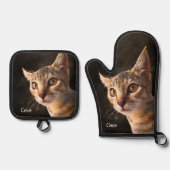 カスタム写真猫・犬と名前テンプレート 鍋つかみ&鍋敷きセット (正面)