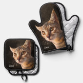 カスタム写真猫・犬と名前テンプレート 鍋つかみ&鍋敷きセット (正面/裏面)