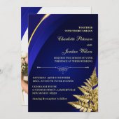 カスタム写真王室のブルーと金ゴールド結婚ズ 招待状 (正面/裏面)