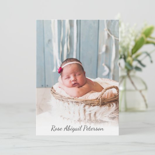 カスタム写真生まれたばかりのベビーガール誕生 案内状 (スタンド正面)