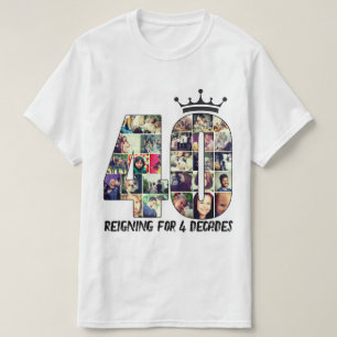 カスタム写真番号コラージュ40文字クラウンTシャツ Tシャツ