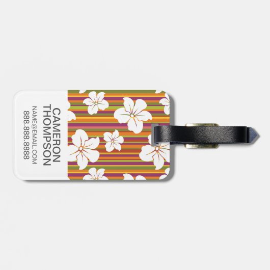 カスタム写真白い花ストライプ付 ラゲッジタグ (裏面横)