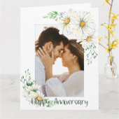 カスタム写真白デイジー記念日 カード (黄色い花)