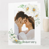 カスタム写真白デイジー記念日 カード (正面)