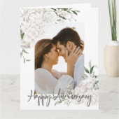 カスタム写真白フローラ記念日あいさつ カード (正面)