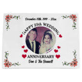 カスタム写真白フローラ25結婚周年 ラージペーパーバッグ (正面)