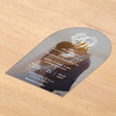 カスタム写真白黒アー結婚チ アクリル招待状 (レイダウン)