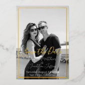 カスタム写真白黒ゴールドフォイル結婚ズ 箔招待状 (正面)