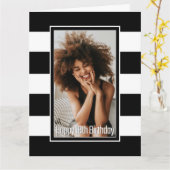 カスタム写真白黒ストライプの18誕生日 カード (黄色い花)