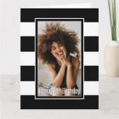 カスタム写真白黒ストライプの18誕生日 カード (正面)