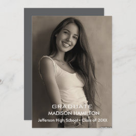 カスタム写真白黒卒業パーティー 招待状