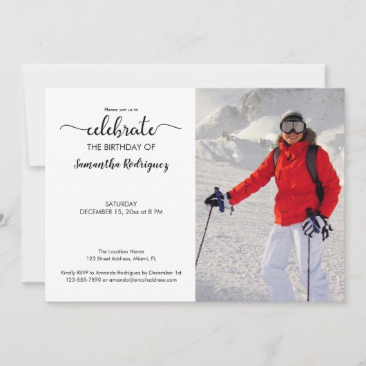 カスタム写真白黒絵を描パターン誕生日 招待状 (正面)