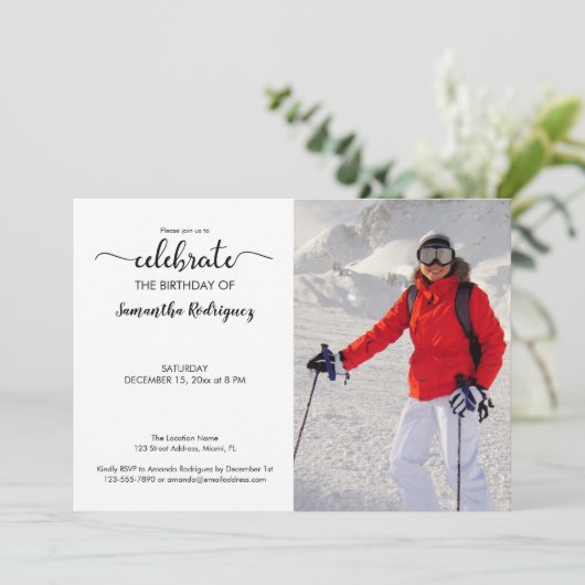 カスタム写真白黒絵を描パターン誕生日 招待状 (スタンド正面)