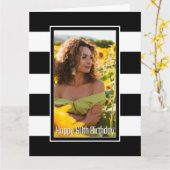 カスタム写真白黒60ストライプの誕生日 カード (黄色い花)