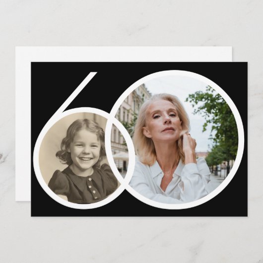 カスタム写真白黒60誕生日 招待状 (正面/裏面)