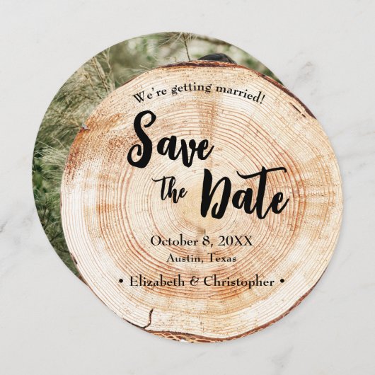 カスタム写真素朴結婚式日付円を保存 招待状 (正面/裏面)