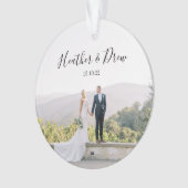 カスタム写真結婚したクリスマス結婚の日付 オーナメント (正面)