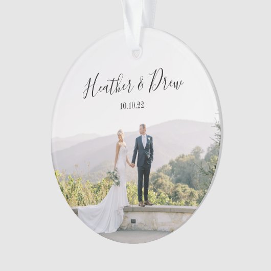 カスタム写真結婚したクリスマス結婚の日付 オーナメント (正面)