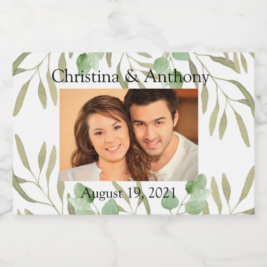 カスタム写真結婚ミニワイきらめくン養老室 スパークリングワインラベル (シングルラベル)