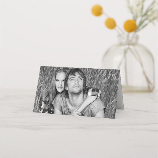 カスタム写真結婚折り座席表 プレイスカード (裏面)