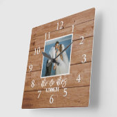 カスタム写真結婚記念日の木さん スクエア壁時計 (傾斜)