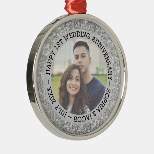 カスタム写真結婚1周年記念 メタルオーナメント (右)