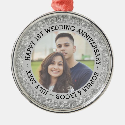 カスタム写真結婚1周年記念 メタルオーナメント (正面)